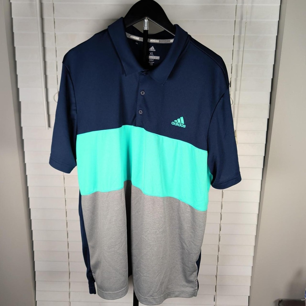 Adidas Golf Polo Shirt Mens XL Navy Teal Grey Colorblock Performance Excellent
